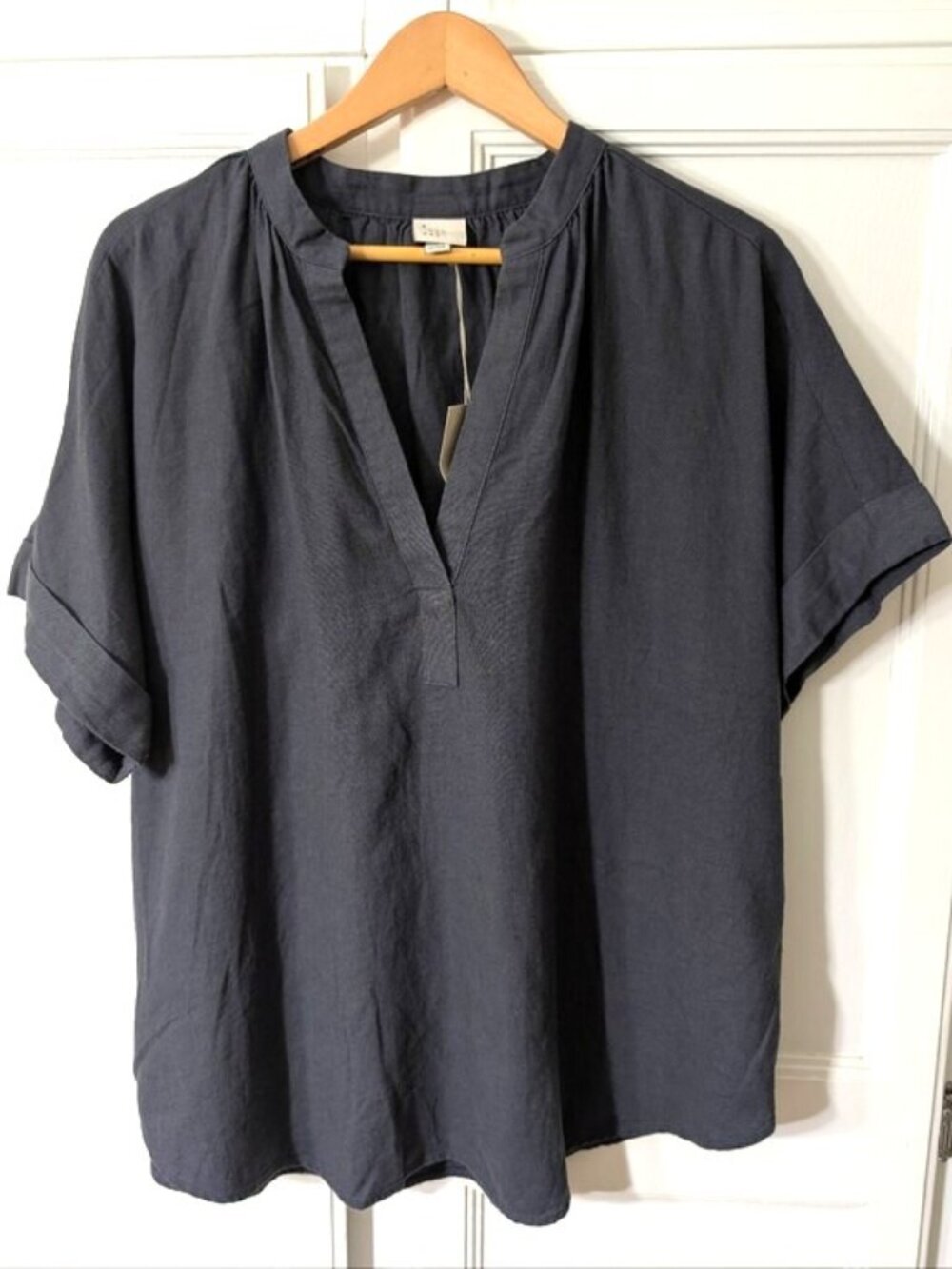 a new day Charcoal Split V-Neck Short Sleeve Linen Blend Tunic XXL
